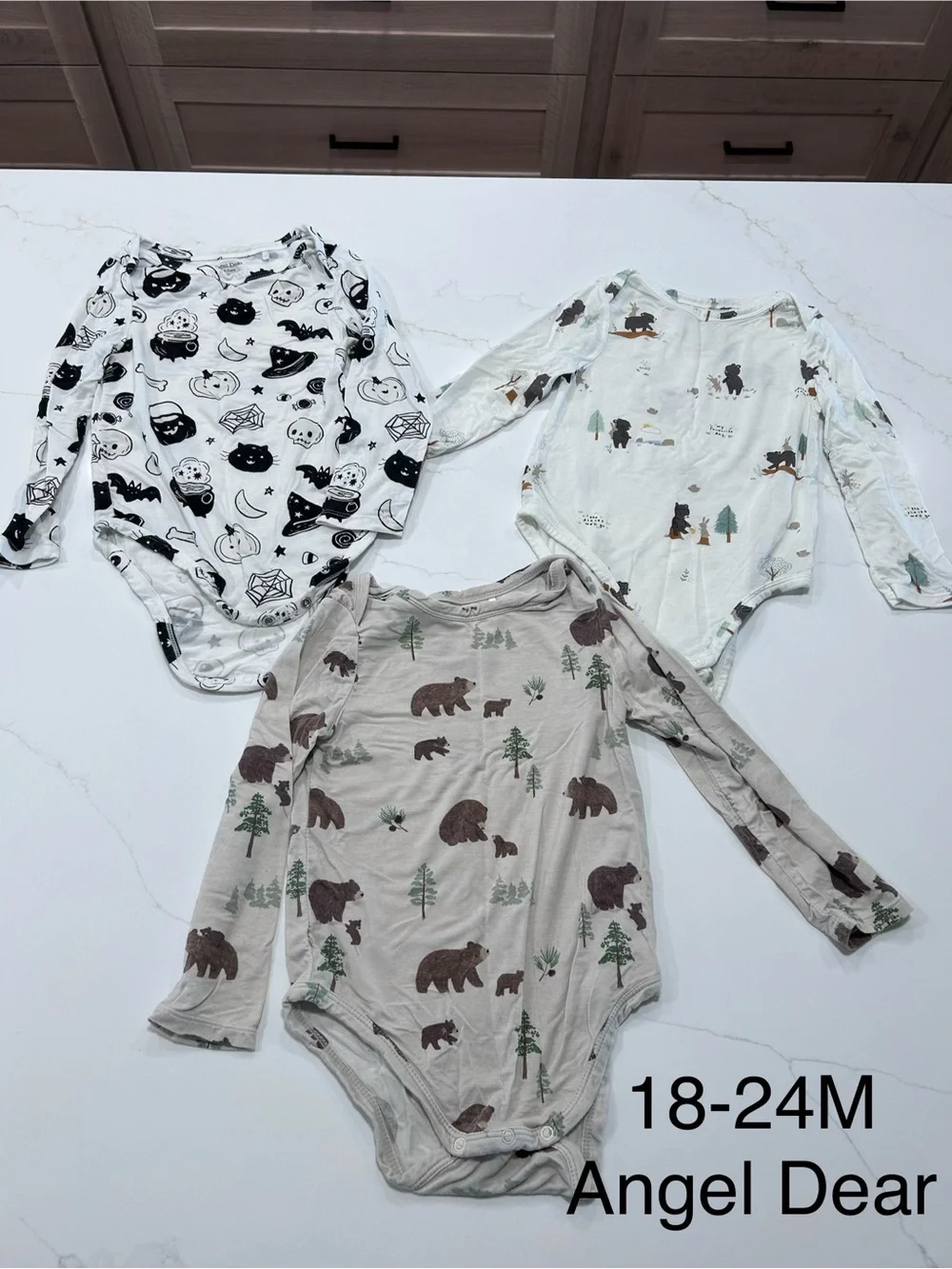 Angel Dear Baby Bodysuit Set - White, Cream, Tan with Black and Brown Prints